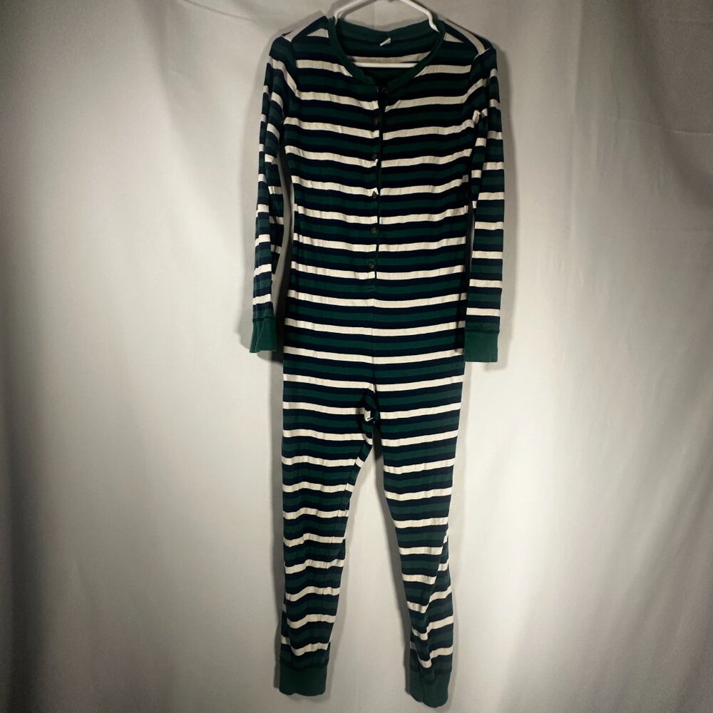 Striped One-Piece Pajamas | Green Navy White | M